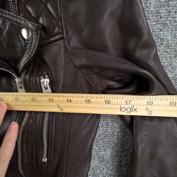 Allsaints Leather Jacket Brown Women Size 4 Zip Pockets Grunge Catch Biker - Picture 5 of 16